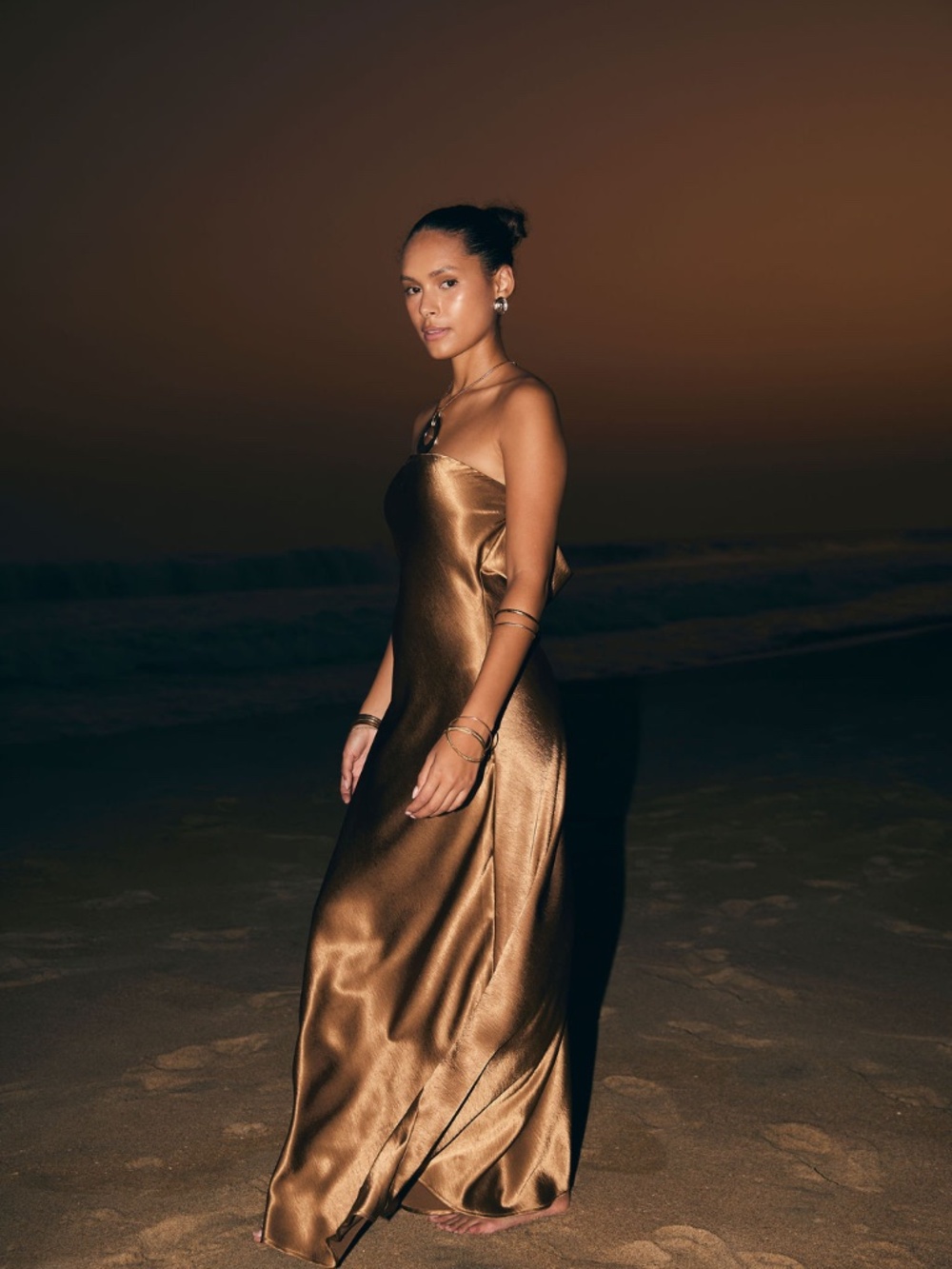 12th Tribe Natalia Bronze Strapless Maxi Dress Size SS